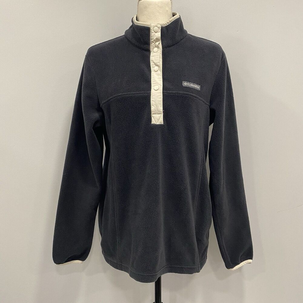 Columbia Women L Black Three Lakes Snap Pullover Fleece Sweatshirt Outdoor Hike